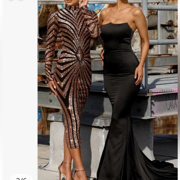 13. Elegant Evening Night Luxe long sleeve party formal sequins Dress - Picture 5 of 16